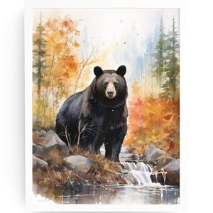 Watercolor Black Bear Portrait Wall Art Illustration Print Poster Unframed
